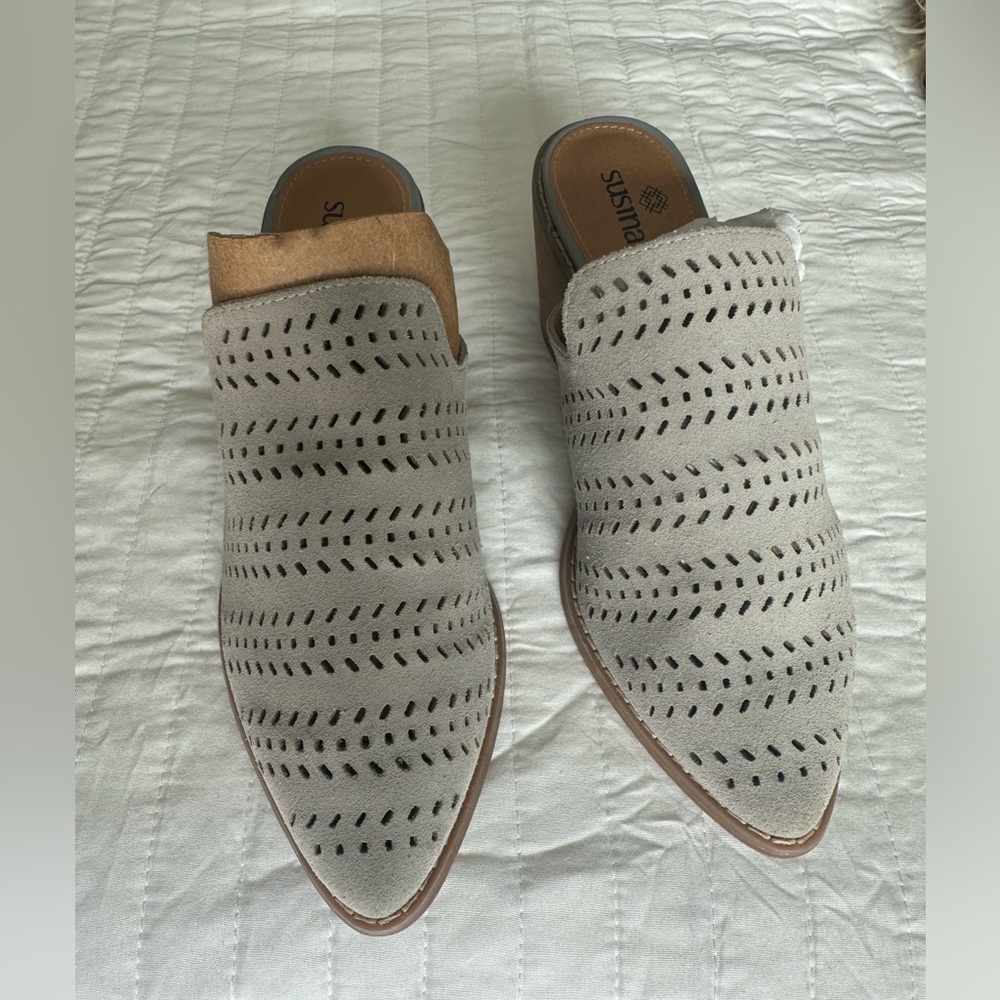 Susina suede grey heeled mule.